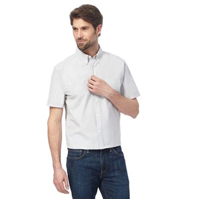 White and khaki striped seersucker shirt